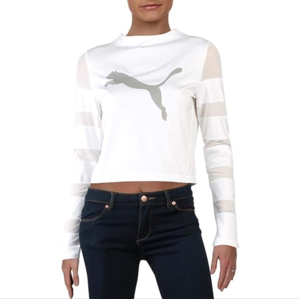Puma White Long Sleeve Crop Top​​​​​